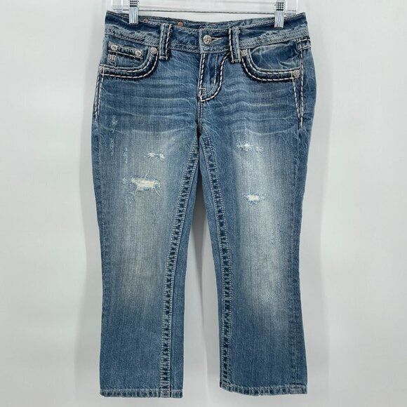 MISS ME Signature Cuffed Capri 100% Cotton Cropped Jeans Size 25 - Picture 2 of 8